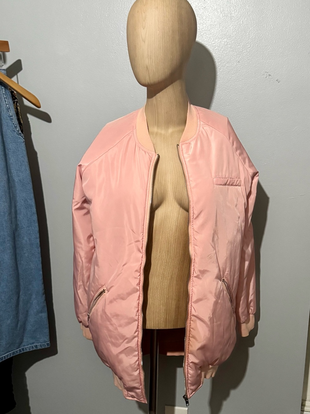 Women Relaxed Missgudied Bomber Jacket Oversized Pink - Lightweight Casual Coat